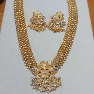 Bollywood Goldtone Bead Crystal Necklace Earring Set